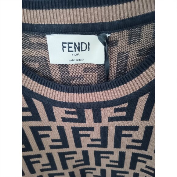 Fendi Knit Dress Short FF Zucca All-over Pattern Brown - Picture 9 of 9